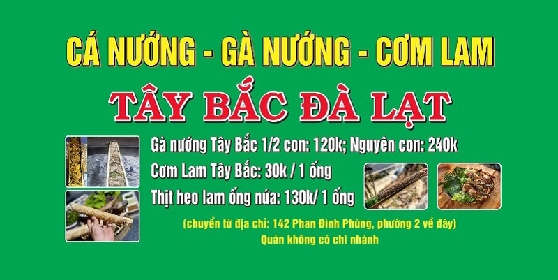 Menu quán gà nướng Tây Bắc Đà Lạt.