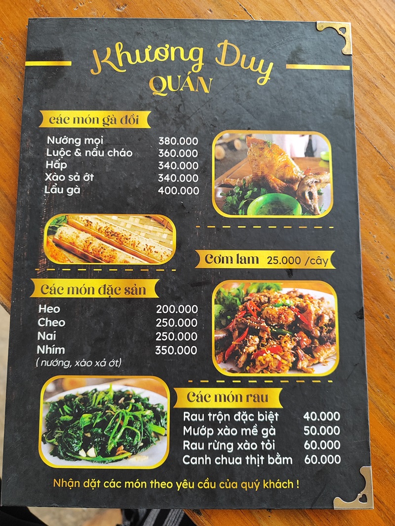 Menu quán gà nướng cơm lam Khương Duy 2.