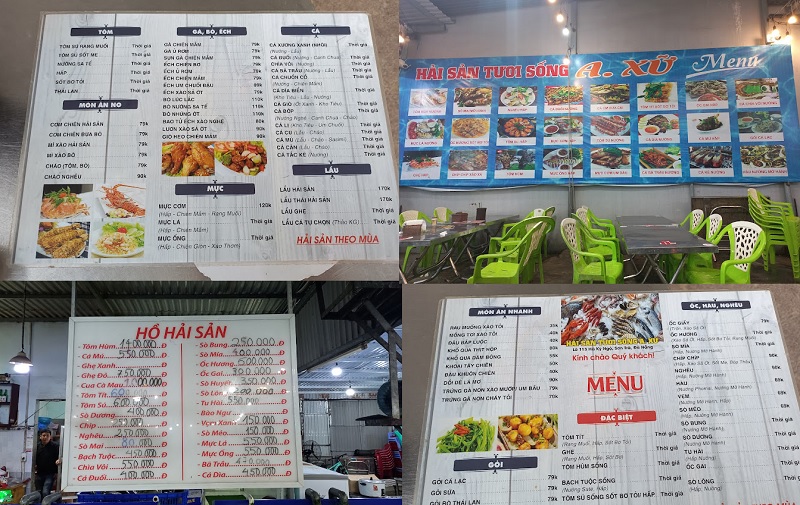 Menu hải sản A Xữ Đà Nẵng.